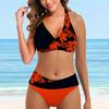 Women's Swimwear Bikini 2 Piece Swimsuit Backless Halter Beach Wear Half Sided Flower Print Bathing Suits
