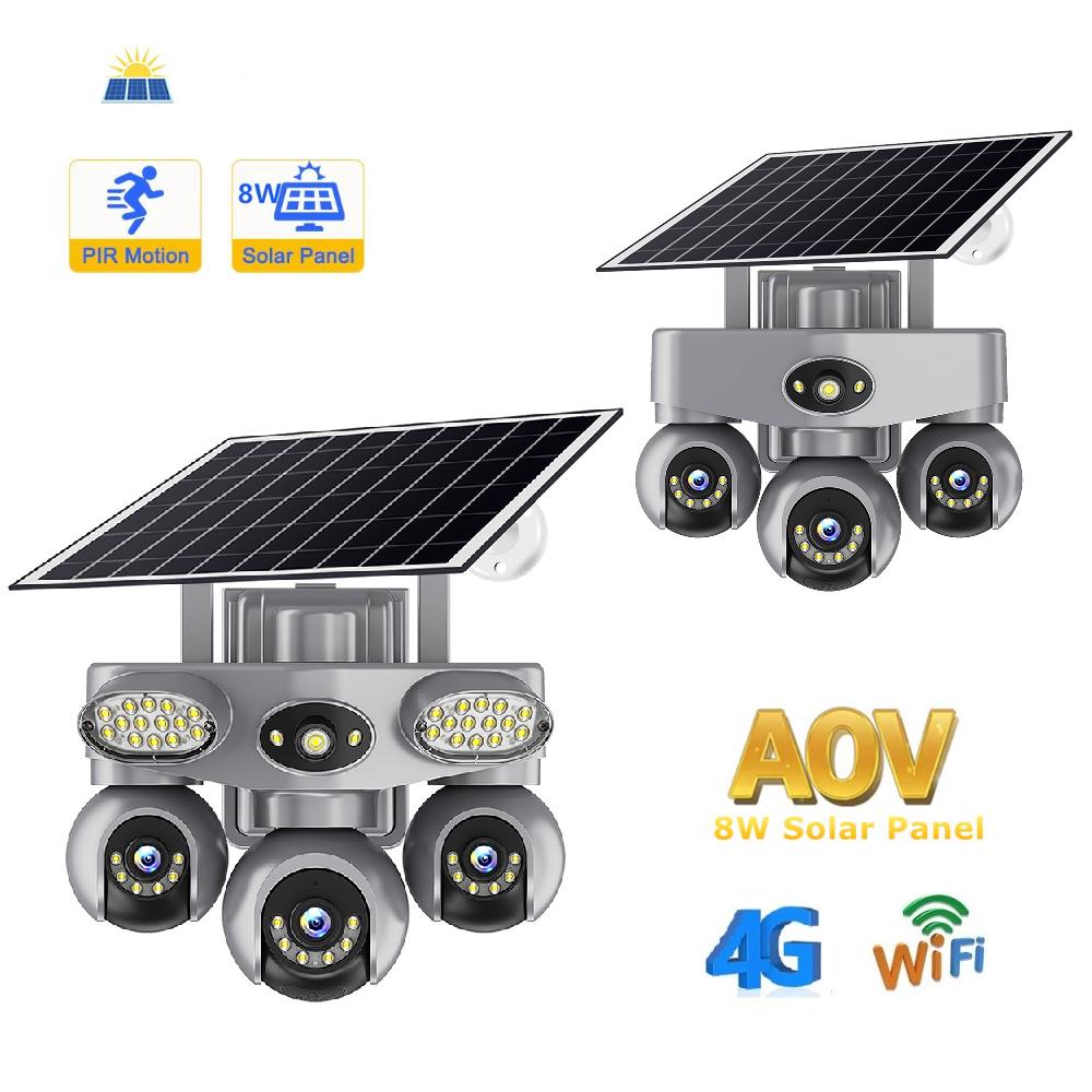 Solar PTZ Camera – 4G/WiFi Outdoor Security with 3-Screen View, Optional LED Light, 2-in-1 Surveillance & Night Lighting