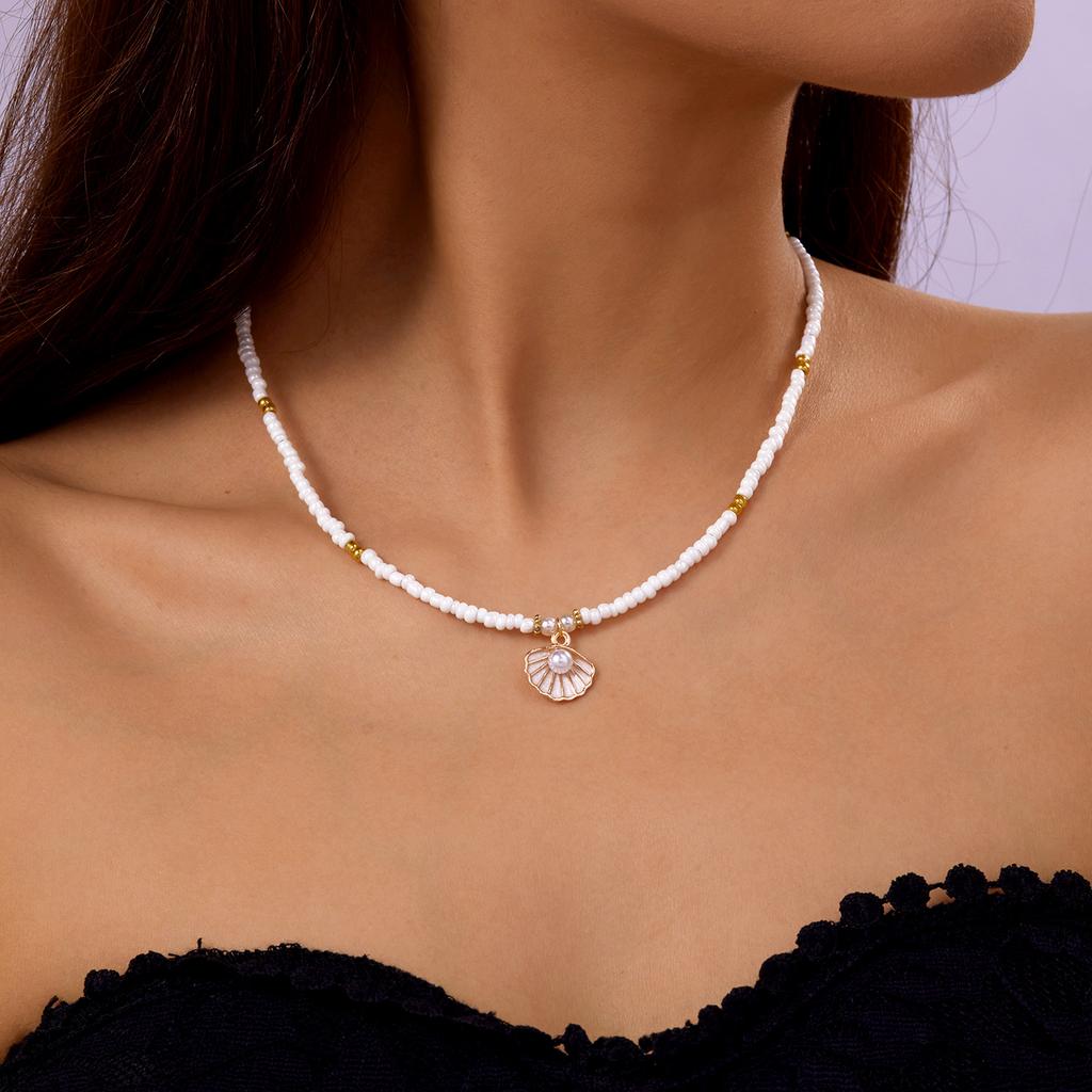 Vintage Double Layer Rice Beads Necklace for Women Boho Beach Turtle Starfish Pendant Short Choker Neck Chain Jewelry Accessory