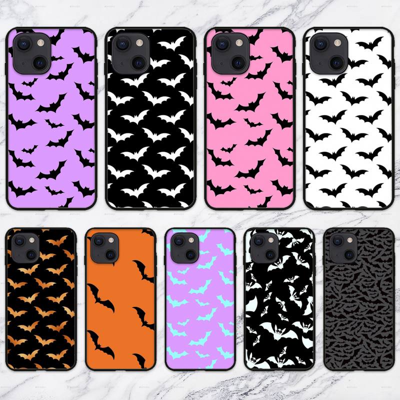 Черный чехол с рисунком летучих мышей для iPhone 11 12 Mini 13 14 15 Pro XS Max X Plus SE XR Shell