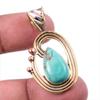 Natural Tibetan Turquoise Gemstone 925 Solid Silver Two Tone Pendant 1.50" W4P38