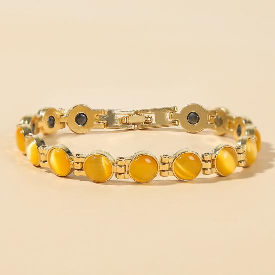 Браслет для магнитной терапии, позолоченный, снимает усталость, ювелирные изделия, блестящий камень «кошачий глаз»