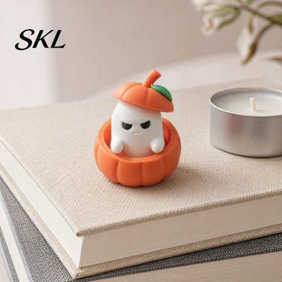 Ghost Style Decor Halloween Ornament, 3D Printed Pumpkin Design Figure, Figure Mini Desktop Decoration for Scented Candles