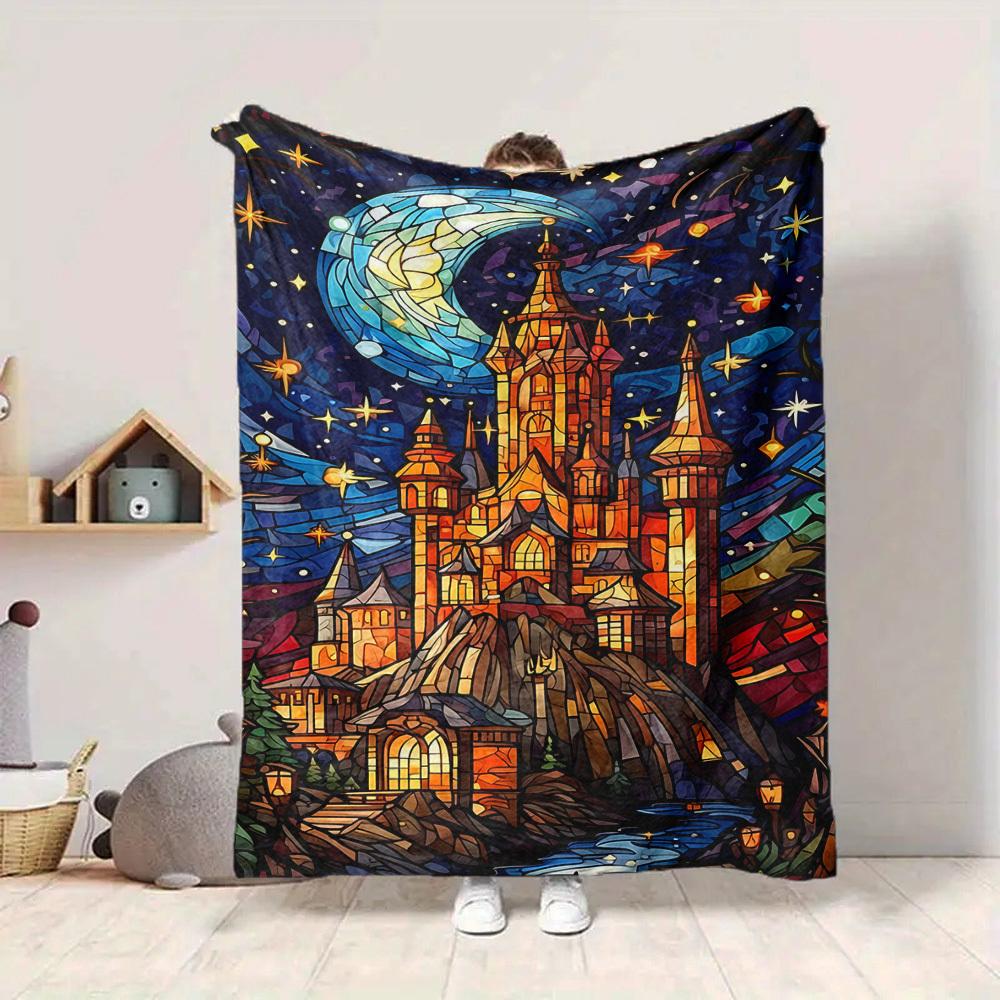 1pc Stained Glass Fantasy Blanket, Lightweight Flannel Throw Blanket For Sofa, Bed, Travel139