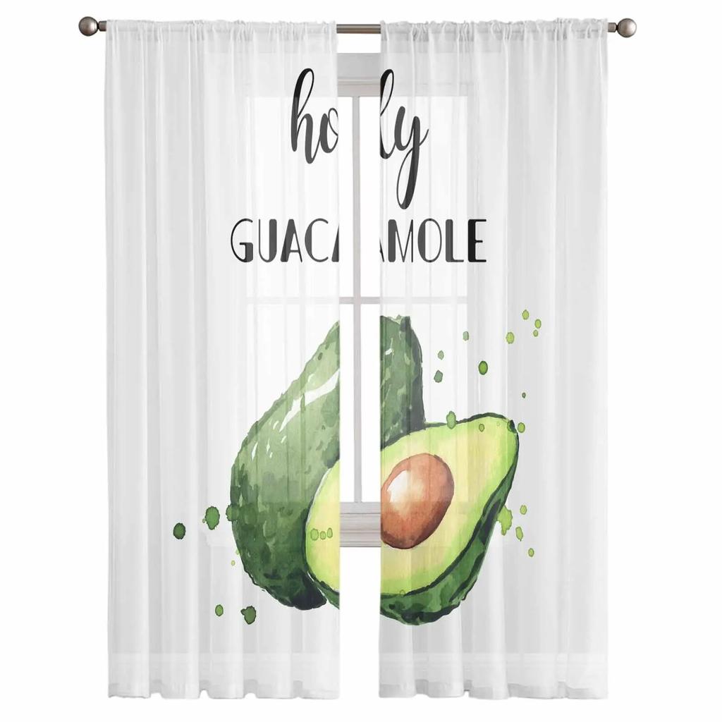 Fruit Avocado Watercolor Sheer Curtains For Living Room Kitchen Window Curtains Bedroom Tulle Voile Curtains