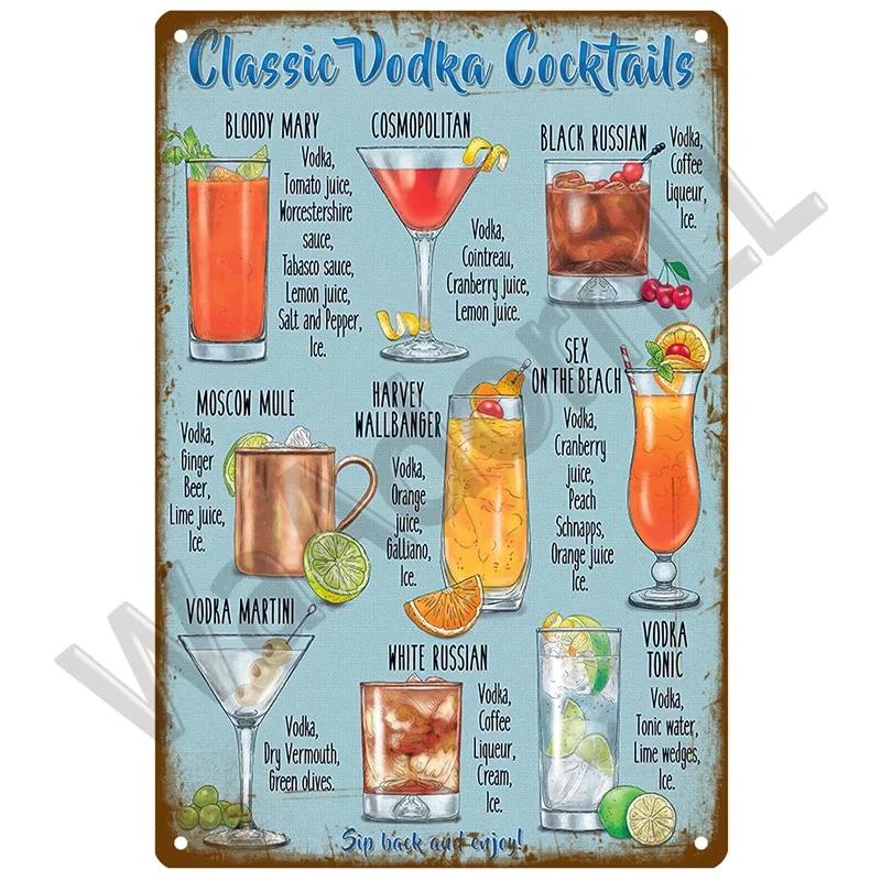 Metal Sign Vintage Tin Signs Retro Decorations Gin & Tonic Cocktail Plate Decorative Poster Plaque Bar Kitchen Home Wall Decor