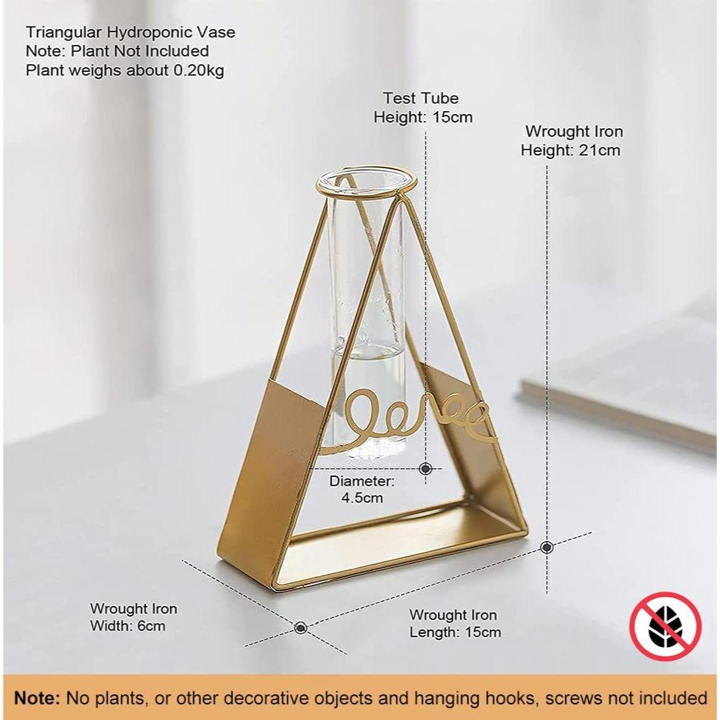 Glass Metal Frame Stand Flower Vase for Office Home Decoration and Environment