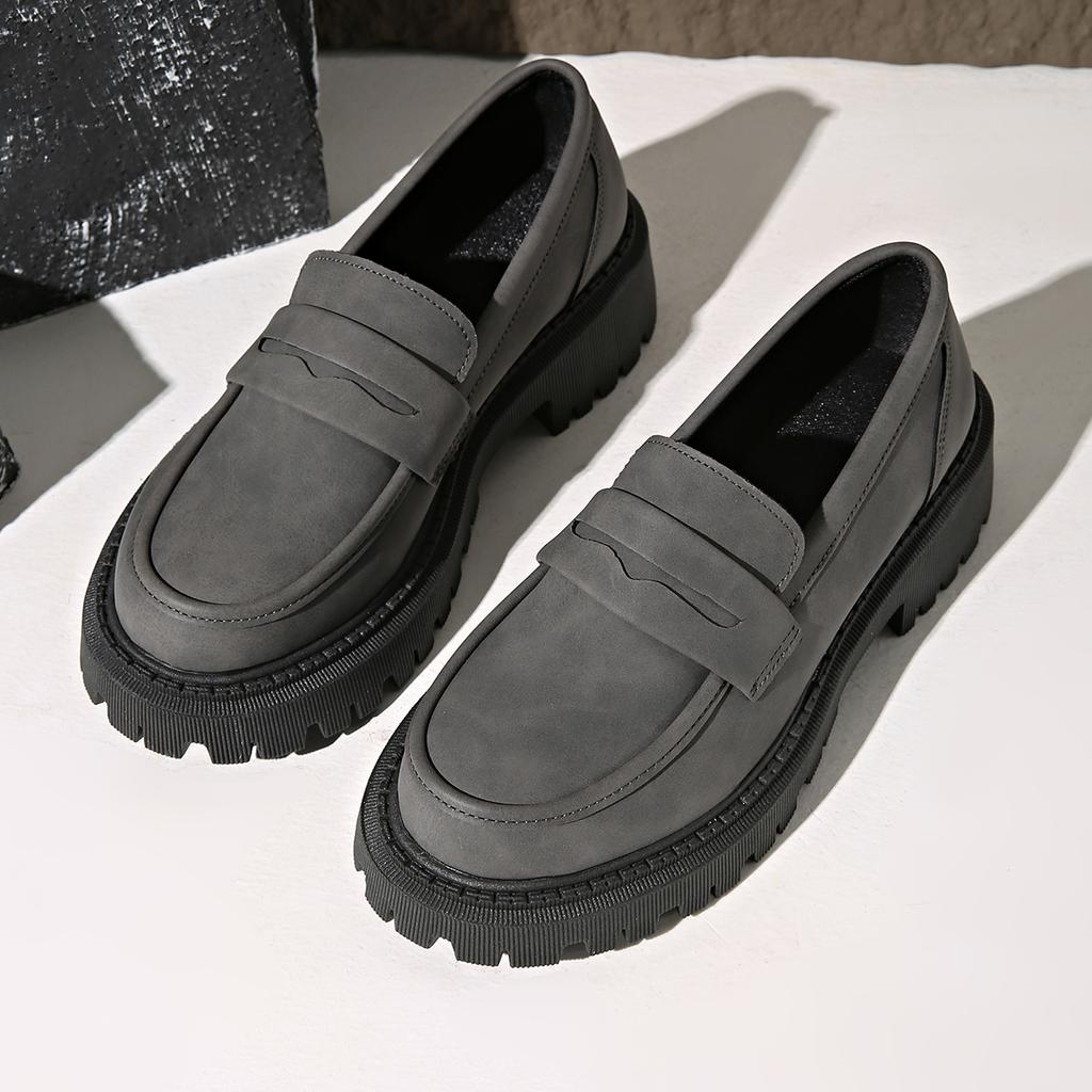 Fashion Rimocy Women's Solid Color Platform Loafers Comfortable Slip On Walking Shoes Woman Plus Size Fashion Preppy Style Dress Shoes