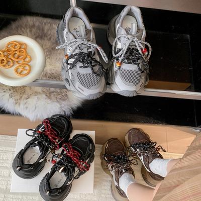 Версия из коровьей кожи спортивной обуви осень новая универсальная модная сетчатая обувь популярные папины кроссовки мягкая подошва повседневная