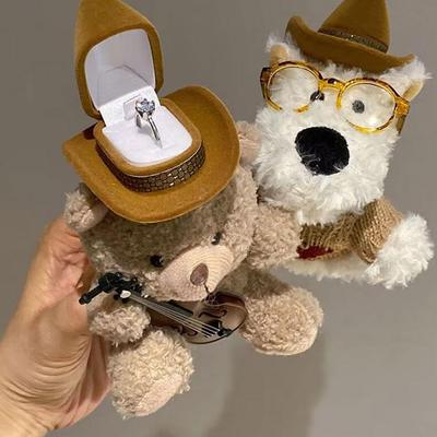 Дисплей для помолвочного кольца Щенячья коробочка для колец Мягкий футляр для обручальных колец Мультяшный милый держатель для колец пары Органайзер для украшений