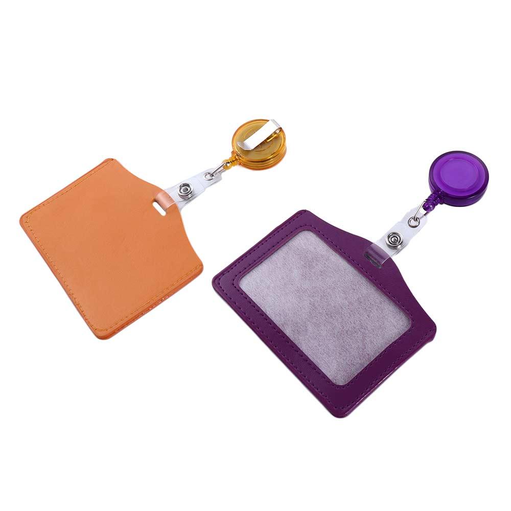 Clip PU Leather Horizon Style ID Badge Holder Nurse Doctor Name Card Holder Retractable Badge Reels