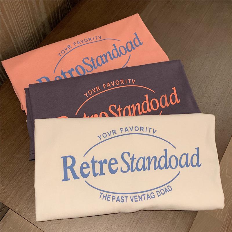 Лето 2024 Корейский Ретро Средней Длины Свободный Большого Размера Модная Женская Футболка с Коротким Рукавом