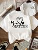 Front And Back Doublesided Print Unisexs Casual English Letter Love Heart Line Design Print Casual Round Neck Short Sleeve