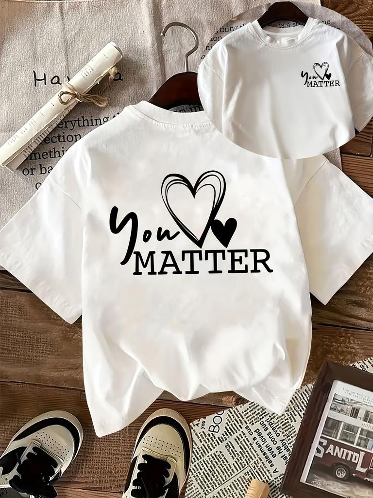 Front And Back Doublesided Print Unisexs Casual English Letter Love Heart Line Design Print Casual Round Neck Short Sleeve