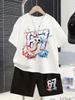 2026 Boys Clothes Casual Short Sleeve 67 Digital Ice And Fire Patterned T-Shirt Print Sports Set Short-Sleeved Top Shorts Set