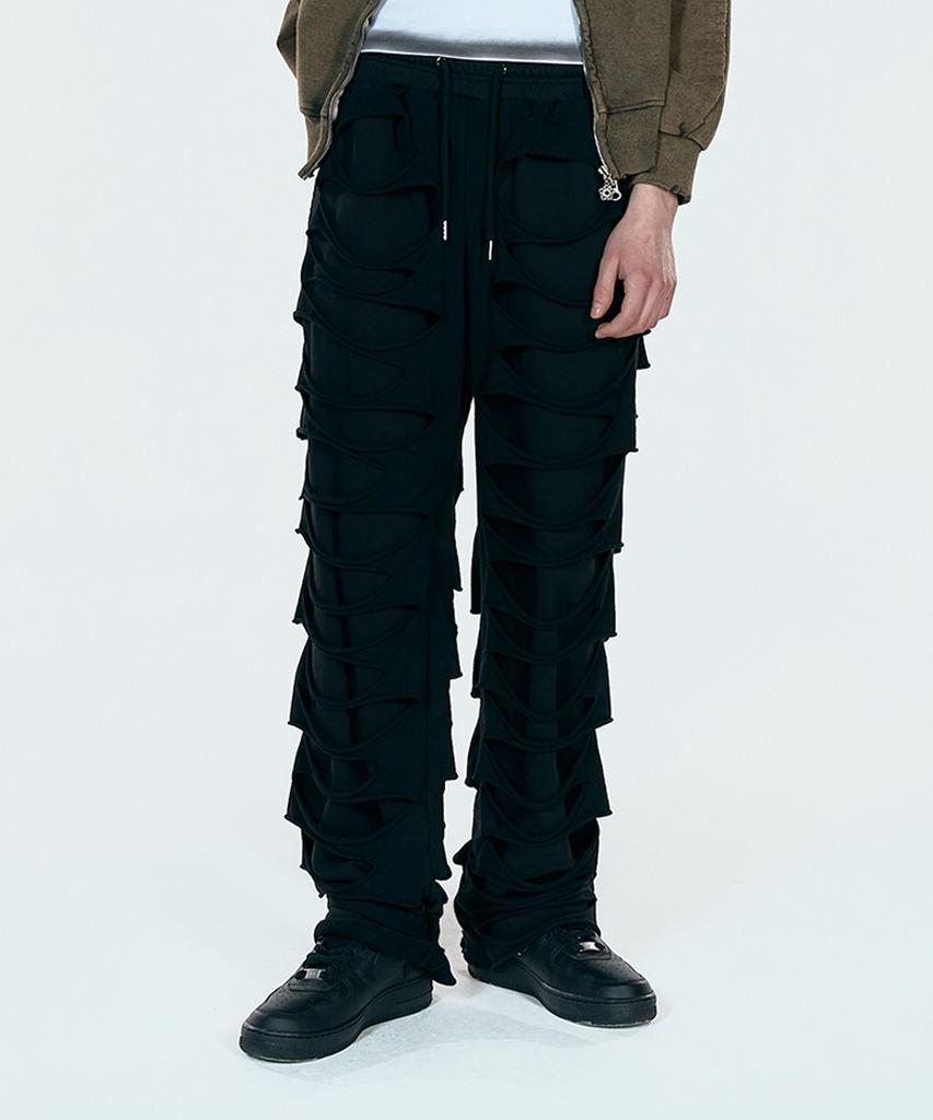 ULKIN [Runway] Double Layer Cutout Sweatpants_Black