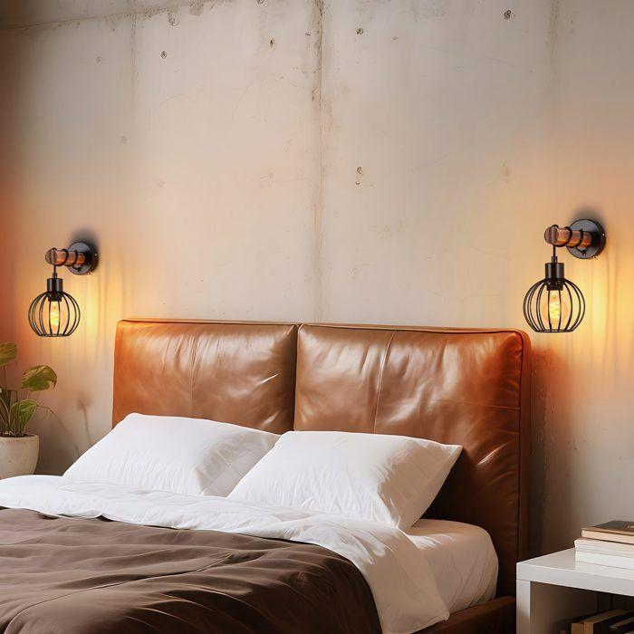 Applique murale NETTLIFE Vintage Bois Noir E27