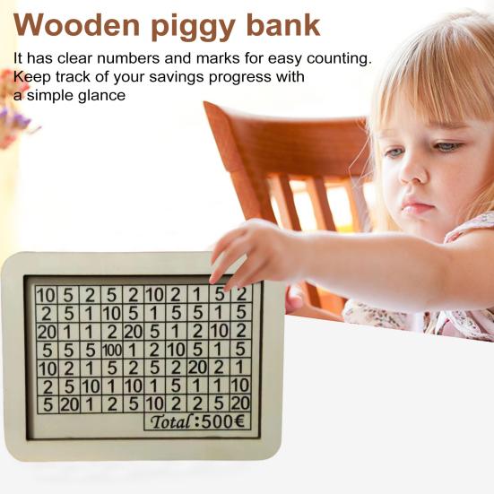 Wood Money Box with Counter 500/1000/2000/3000/5000/10000 Euros Piggy Bank Coin Cash Container