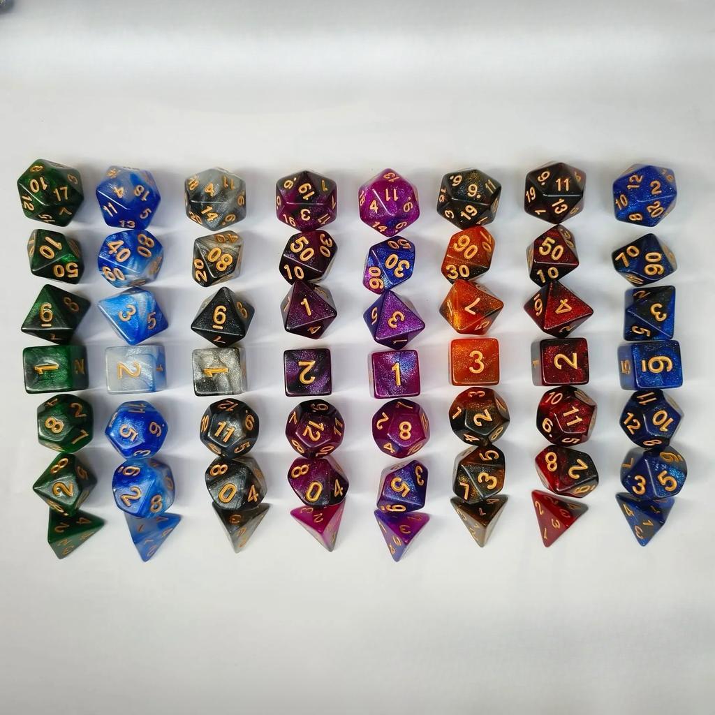 7pcs New Two Color Starry Sky Polyhedral Number Dice for RPG Cthulhu Running Team Board Game D20 D12 D10 D8 D6 D4 Dnd Dice Set