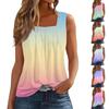 Women's Fashion Casual Pleated Square Collar Sleeveless Vest Print Summer T-shirt