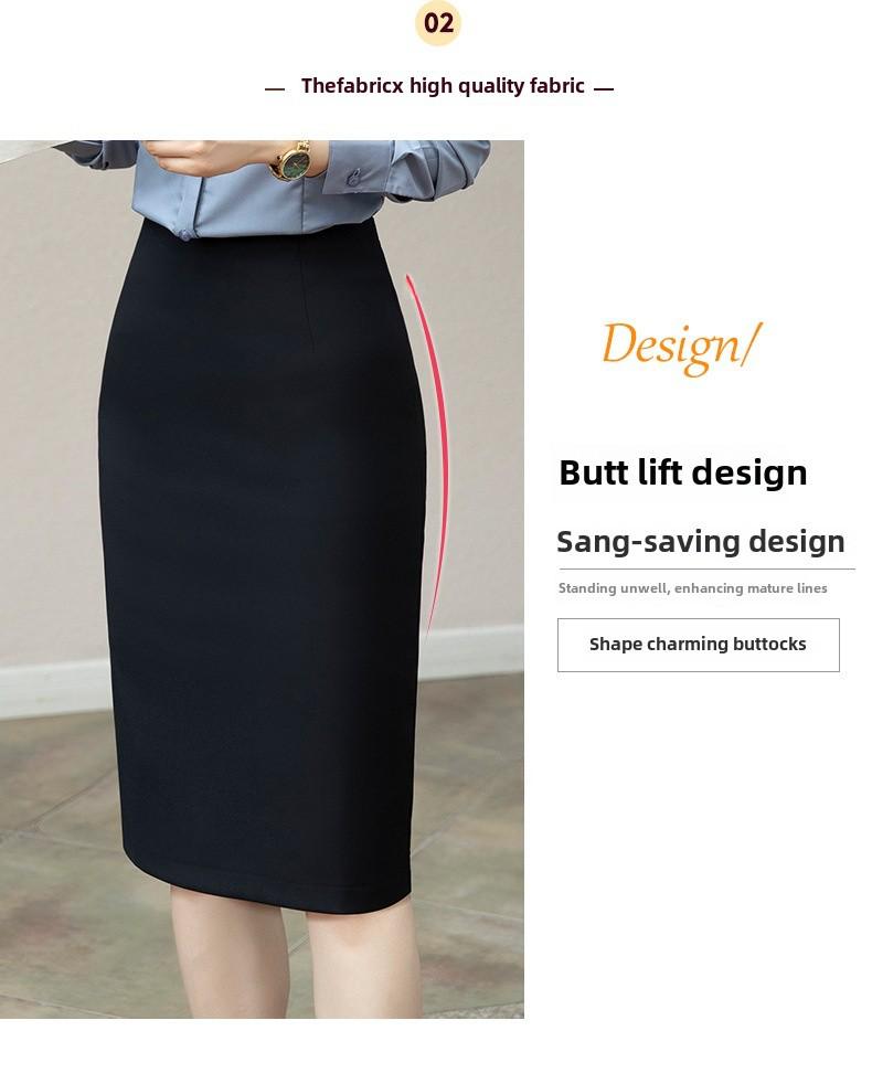 Women's High Waist Mid-Length Summer Skirt with Slit - Work Style, Hip-Wrapped One-Step Design