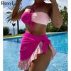 Splicing With Ruffle Sarong Wrinkle Bikini Female Swimsuit Women Swimwear Three-pieces Bikini Set Bather Bathing Suit Swim