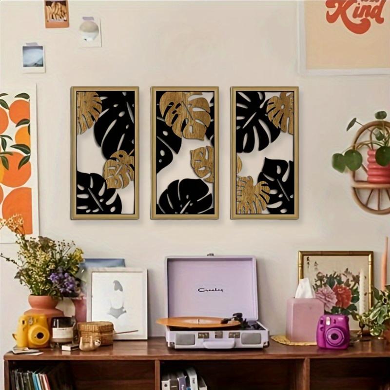 3 шт./комплект настенного декора фермерское искусство бохо современное изготовленное настенное искусство полые листья дома деревянная настенная подвеска гостиная