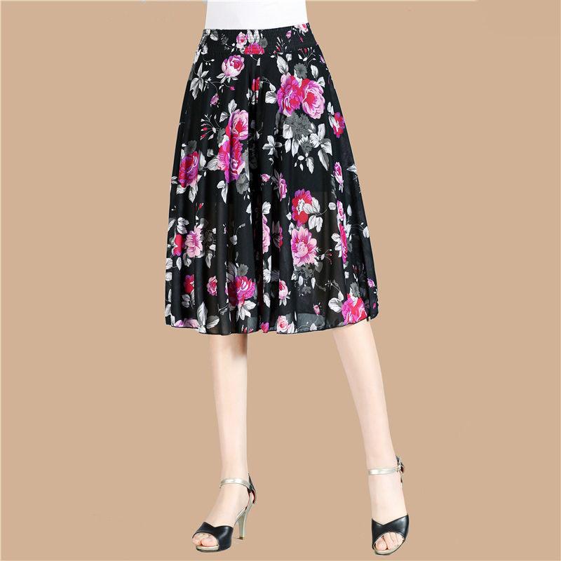 WTEMPO Женские брюки-клеш из шелка Ice Silk, весна-лето, широкие брюки, эластичная резинка с высокой талией, тонкие брюки-юбки с принтом, свободные укороченные брюки для мам