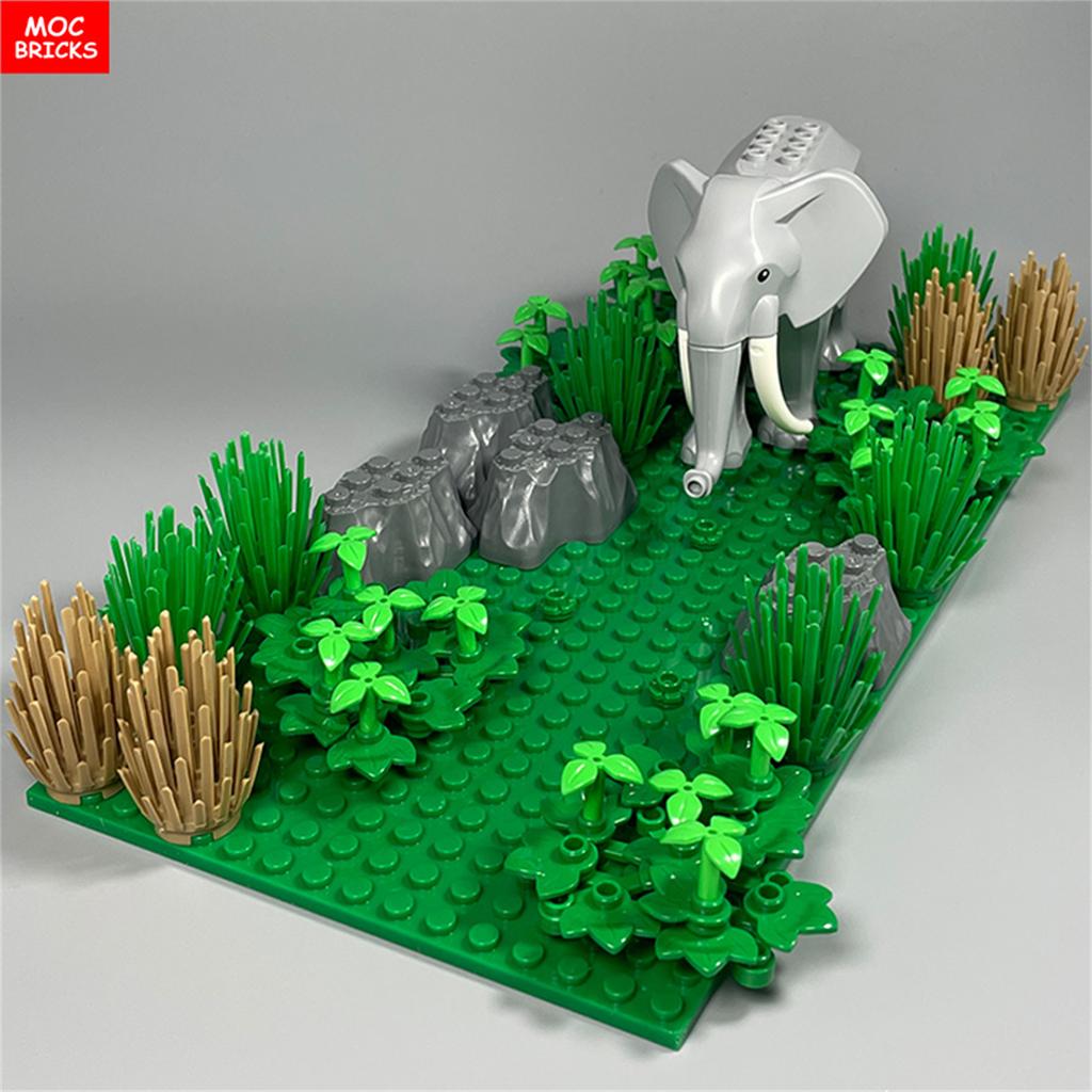Нетоксичные Moc Кирпичи Животное Война Слон Среда обитания Густой Лес Луг Пустыня Древняя Сцена Битвы Собранные Строительные Блоки Детские Игрушки