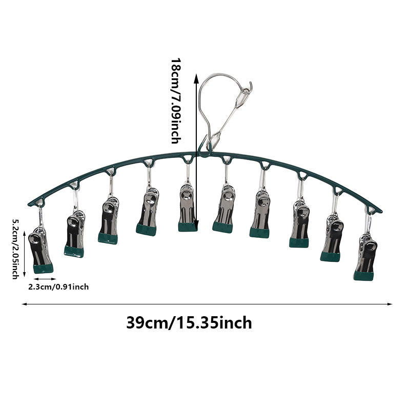 10 Clips Stainless Steel Sock Clip Pace-Saving Arc Sock Drying Rack Windproof Non-slip Clothes Rack Underwear Clip Towel Hanger