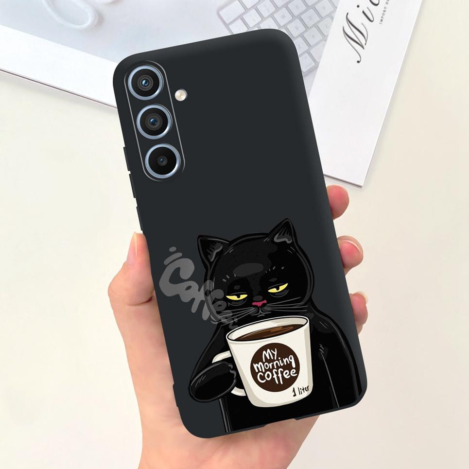 Soft Silicone Cases For Samsung Galaxy A54 5G A53 5G Case Samsung a23 4G 5G A12 A125F Bumper Shell Black Cat Stylish Coques Etui