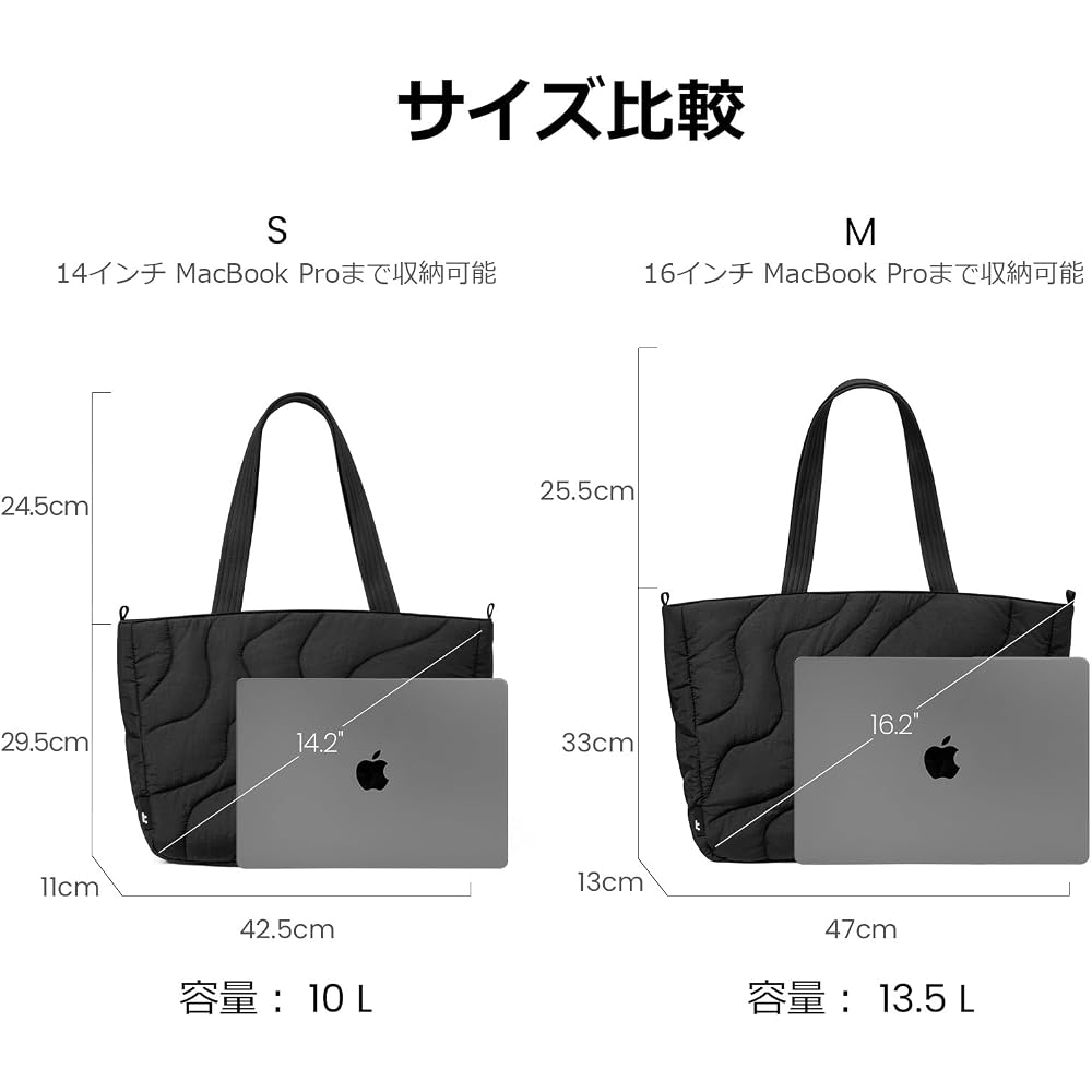 [tomtoc] Fluffy Tote Bag, Large Capacity, Lightweight Shoulder Bag, Fits 15-16 inch MacBooks, A4 Size, Soft Quilted Bag, Water-Repellent, for Leisure,