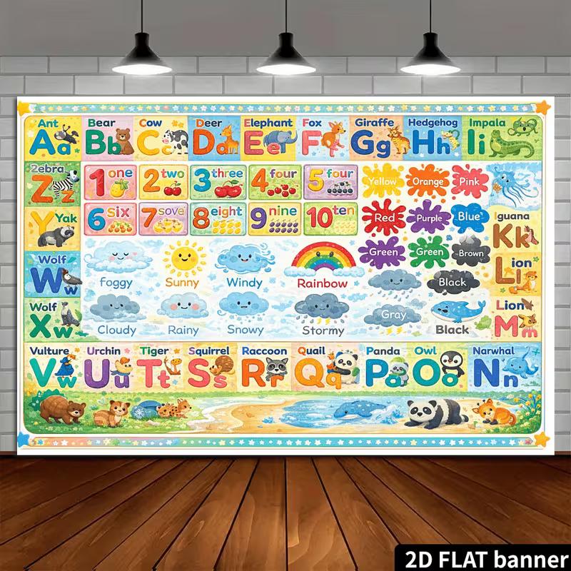 2D Preschool Educational Alphabet Poster Backdrop Photo Booth Fabric