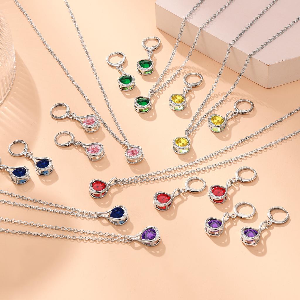 New gemstone niche high-end elegant necklace and earring set with crystal pendant jewelry