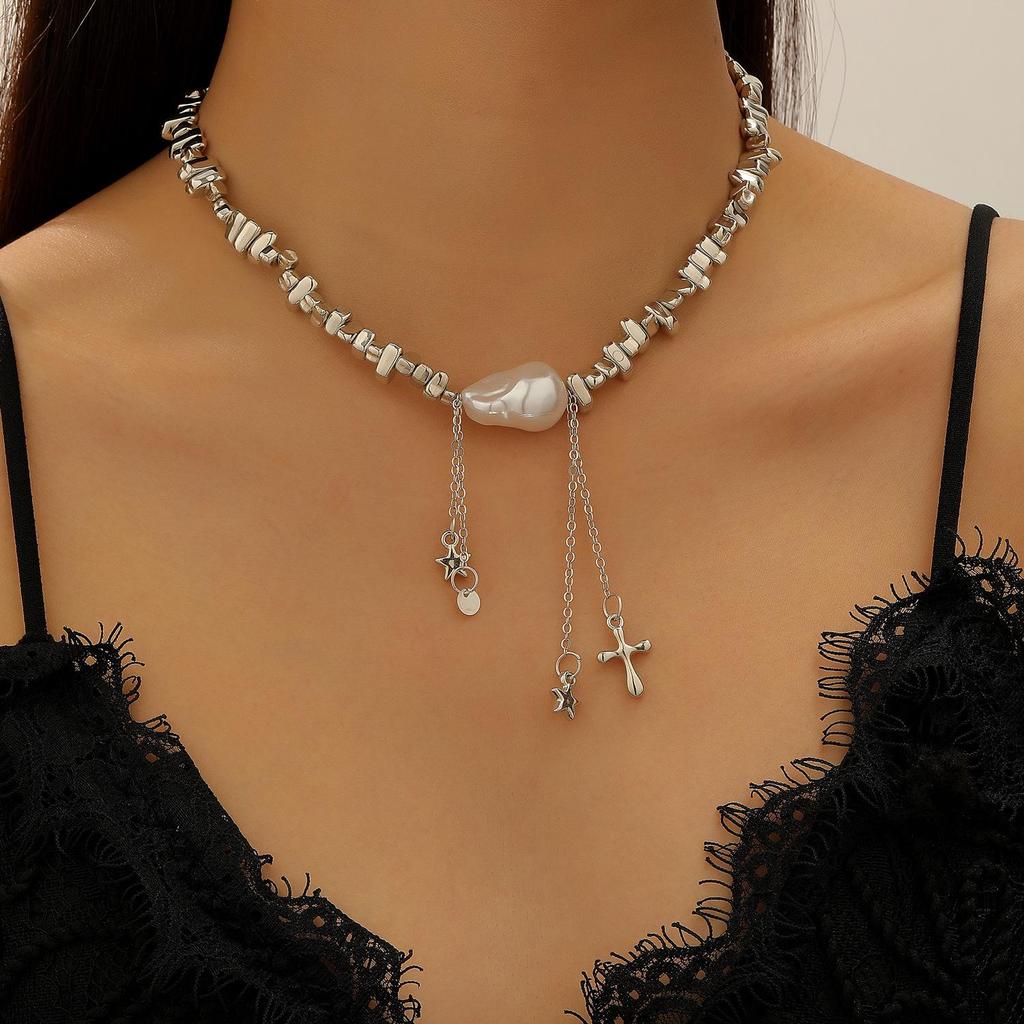 Комплект колье и браслета из барочного неправильного серебристого жемчуга для женщин