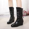 Модная обувь женская 2024 новые женские ботинки с боковой молнией на осень-зиму с круглым носком, однотонные, средней толщины, на танкетке, большие размеры, модные ботинки Zapatos