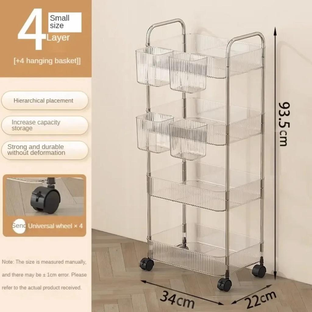 Acrylic Trolley Storage Rack TransparentMultilayer Rolling Cart with Removable Baskets Cosmetics Snack Storage Shelf Bookshelf