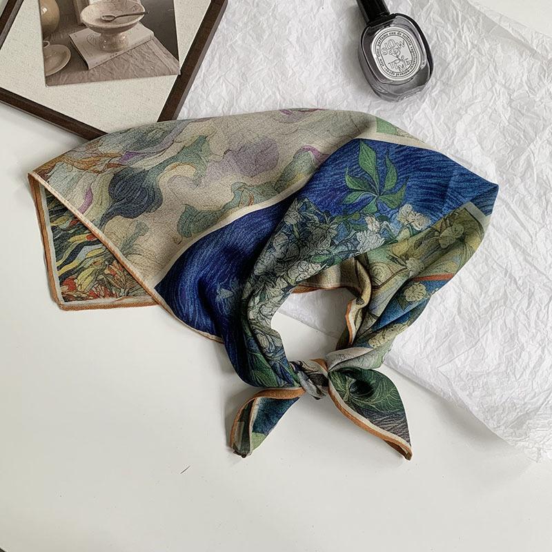 70 Double-sided Silk Scarf, Small Square Scarf, Scarf, White Rose Linen Silk Scarf, New High-end Scarf, Shawl Cover.