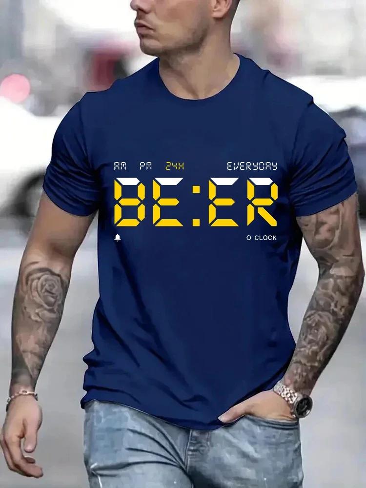 Футболка It Is Beer Time для мужчин Винтажная футболка Футболки с круглым вырезом Классическая мужская одежда Оверсайз топы Мода Харадзюку Мужская одежда