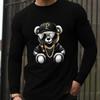 Cool Black Bear Print Men's Tshirts Long Sleeve Tees Round Neck Casual Pullover Men's Clothing Plus Size