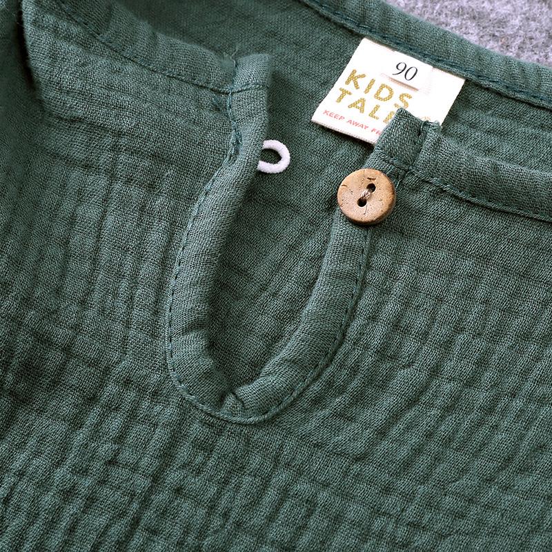 Летний новый детский комплект из двух предметов: однотонный топ с короткими рукавами из хлопка и льна и шорты