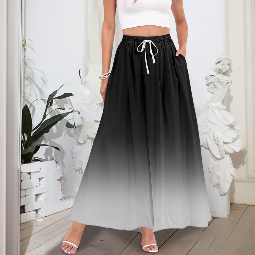 Women's Flowy Flared Ruffle Hem A Line Maxi Skirts Elastic Waist Elegant Tiered Layer Boho Long Skirts