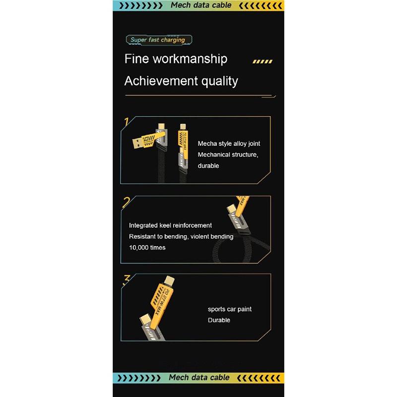 4 In 1 65W Fast Charging Usb Cable Type C Usb Micro For Iphone Samsung Huawei Xiaomi Multi Port Multiple Charging Wire