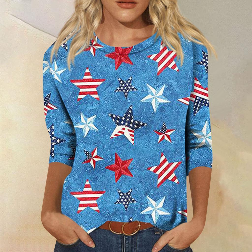 3/4 Sleeve Shirts For Women Cute Tops Graphic Tees  Blouses Casual Plus Size Basic Tops Pullover