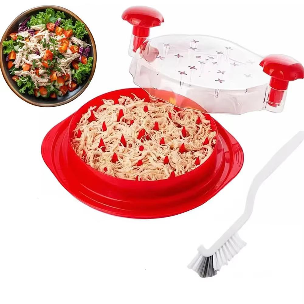 Upgrate Chicken Shredder Tool Twist with Transparent Lid Ergonomic Handle Anti-Slip Base Dishwasher Safe Cleaning Brush