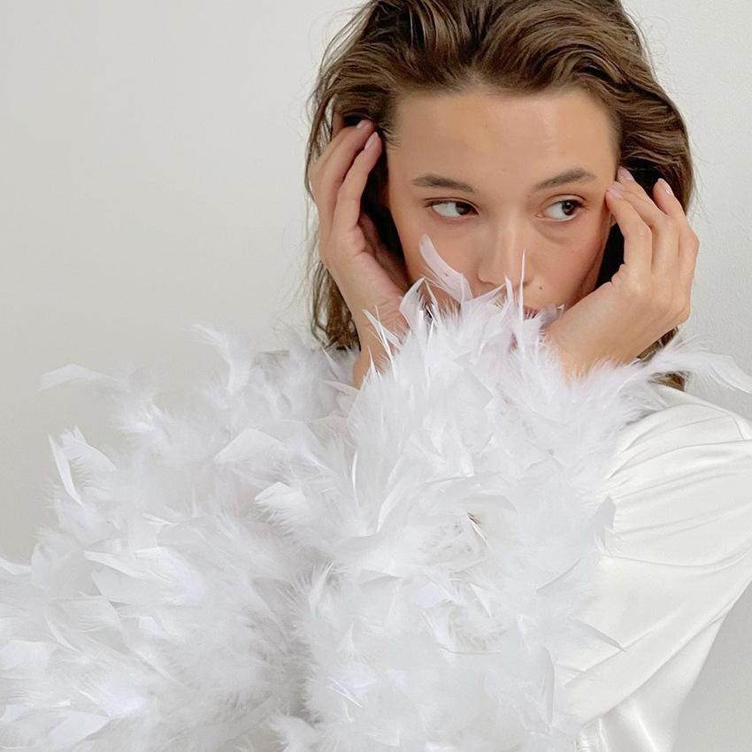 European and American new women's pajamas women's autumn thin feather pajamas bathrobes loose white soft and comfortable loungewear