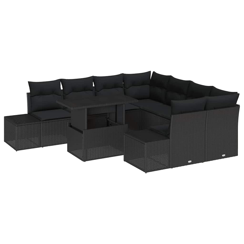 Garden Sofa Set with Cushions 9 pcs Black Poly Rattan