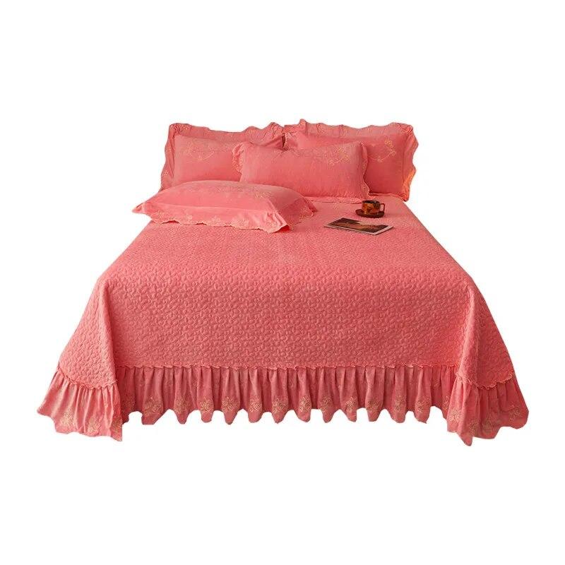 Утолщенное бархатное покрывало, стеганая мягкая простыня, юбка с вышивкой и рюшами, королевский размер, 3 шт., дропшиппинг