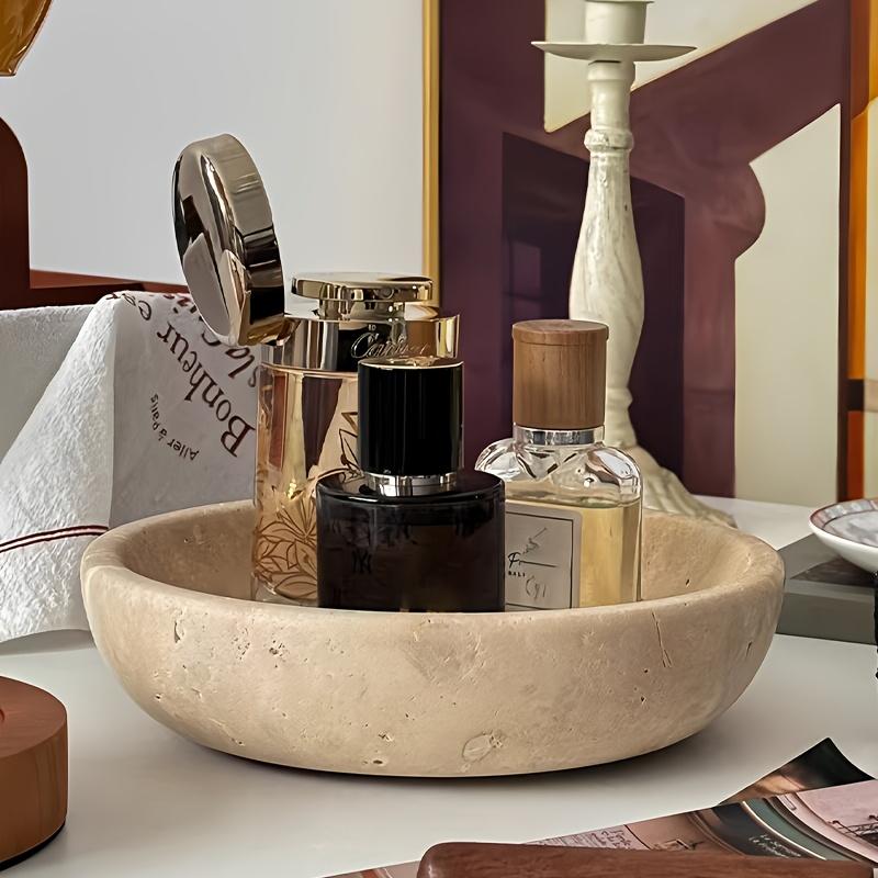 Европейская роскошь Геометрический круглый поднос из травертина, мрамора, тарелка для фруктов, домашний декор для гостиной, столовой
