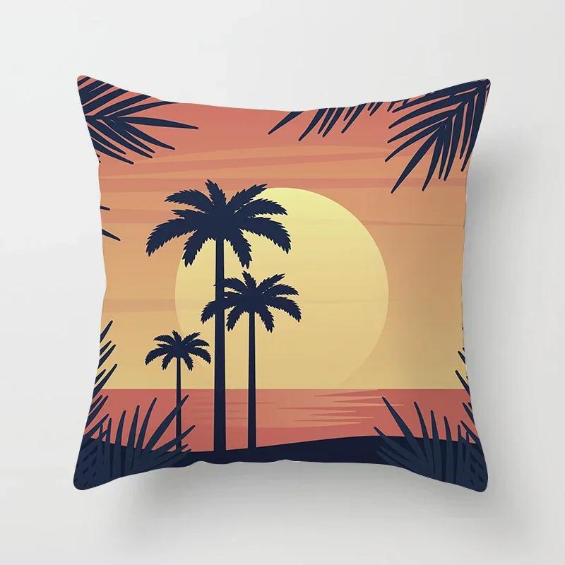 Summer Beach Pillowcase Palm Tree Leaves Plant Pillow Case Sofa Home Decoration Car Waist Throw Cushion Cover Custom Polyester